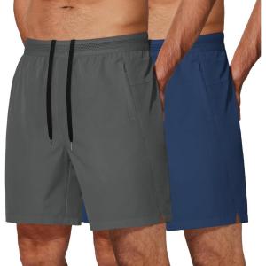 imageCOOFANDY Mens Athletic Running Shorts 7 Gym Workout Shorts Lightweight Drawstring Training Shorts with Zipper PocketsDark GreyNavy Blue