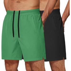 imageCOOFANDY Mens Athletic Running Shorts 7 Gym Workout Shorts Lightweight Drawstring Training Shorts with Zipper PocketsGreenBlack