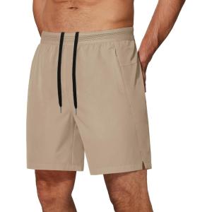 imageCOOFANDY Mens Athletic Running Shorts 7 Gym Workout Shorts Lightweight Drawstring Training Shorts with Zipper PocketsKhaki1 Pack of 1
