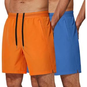 imageCOOFANDY Mens Athletic Running Shorts 7 Gym Workout Shorts Lightweight Drawstring Training Shorts with Zipper PocketsRoyal BlueOrange