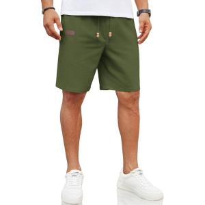 imageCOOFANDY Mens Casual Linen Shorts Elastic Waist Drawstring Loose Fit Summer Beach Vacation Shorts with PocketsArmy Green