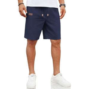 imageCOOFANDY Mens Casual Linen Shorts Elastic Waist Drawstring Loose Fit Summer Beach Vacation Shorts with PocketsNavy Blue