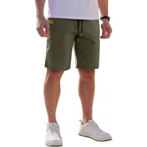 imageCOOFANDY Mens Casual Shorts Cotton Stretch Drawstring Summer Beach Shorts Chino Golf Shorts with PocketsDark Green