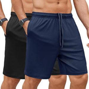 imageCOOFANDY Mens Gym Workout Shorts 7 Inch Stretch Athletic Shorts Lightweight Running Training Short Pants with PocketsBlack  Navy Blue