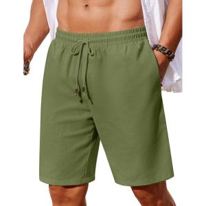 imageCOOFANDY Mens Linen Shorts Casual Summer Beach Shorts Elastic Waist Drawstring Vacation Shorts with PocketsArmy Green