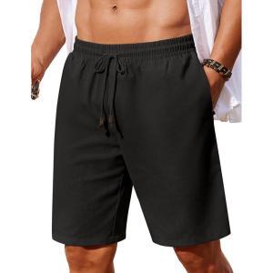 imageCOOFANDY Mens Linen Shorts Casual Summer Beach Shorts Elastic Waist Drawstring Vacation Shorts with PocketsBlack