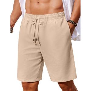 imageCOOFANDY Mens Linen Shorts Casual Summer Beach Shorts Elastic Waist Drawstring Vacation Shorts with PocketsDark Khaki
