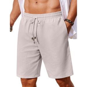 imageCOOFANDY Mens Linen Shorts Casual Summer Beach Shorts Elastic Waist Drawstring Vacation Shorts with PocketsLight Gray