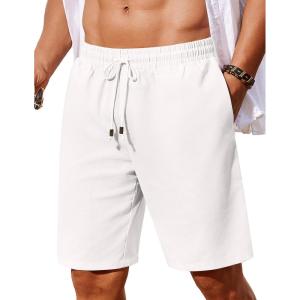 imageCOOFANDY Mens Linen Shorts Casual Summer Beach Shorts Elastic Waist Drawstring Vacation Shorts with PocketsWhite