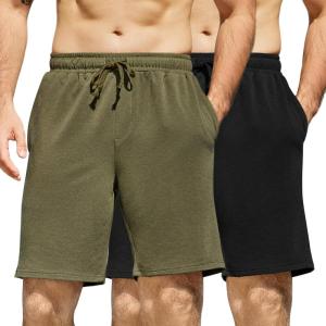 imageCOOFANDY Mens Sweat Shorts 7 Inch Athletic Workout Shorts 2 Pack Casual Lounge Joggers Short Pants with Pockets2 Packblackarmy Green