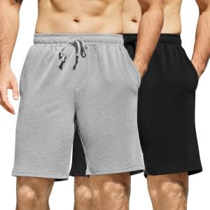 imageCOOFANDY Mens Sweat Shorts 7 Inch Athletic Workout Shorts 2 Pack Casual Lounge Joggers Short Pants with Pockets2 Packblackgrey