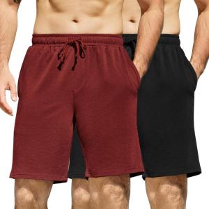 imageCOOFANDY Mens Sweat Shorts 7 Inch Athletic Workout Shorts 2 Pack Casual Lounge Joggers Short Pants with Pockets2 Packblackwine Red