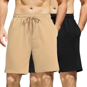 imageCOOFANDY Mens Sweat Shorts 7 Inch Athletic Workout Shorts 2 Pack Casual Lounge Joggers Short Pants with Pockets2 Packkhakiblack