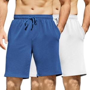 imageCOOFANDY Mens Sweat Shorts 7 Inch Athletic Workout Shorts 2 Pack Casual Lounge Joggers Short Pants with Pockets2 Packroyal Bluewhite