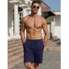 imageCOOFANDY Mens Linen Shorts Casual Beach Shorts 9 inch Inseam Elastic Waist Drawstring Summer ShortsNavy