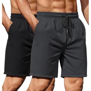imageCOOFANDY Mens 2 Pack Gym Workout Shorts 7 Inch Athletic Shorts Quick Dry Running Shorts with PocketsBlackDark Grey