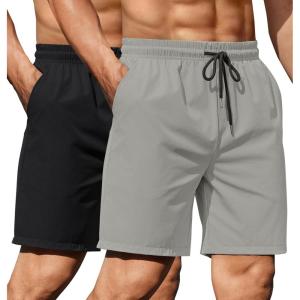 imageCOOFANDY Mens 2 Pack Gym Workout Shorts 7 Inch Athletic Shorts Quick Dry Running Shorts with PocketsBlackLight Grey