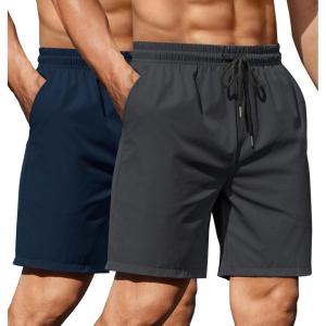 imageCOOFANDY Mens 2 Pack Gym Workout Shorts 7 Inch Athletic Shorts Quick Dry Running Shorts with PocketsDark GreyNavy Blue