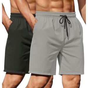 imageCOOFANDY Mens 2 Pack Gym Workout Shorts 7 Inch Athletic Shorts Quick Dry Running Shorts with PocketsLight GreyDark Green