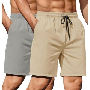 imageCOOFANDY Mens 2 Pack Gym Workout Shorts 7 Inch Athletic Shorts Quick Dry Running Shorts with PocketsLight KhakiLight Grey