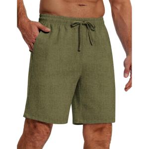 imageCOOFANDY Mens Casual 9 Inch Shorts Summer Beach Linen Shorts Lightweight Drawstring Elastic Waist Shorts with PocketsArmy Green