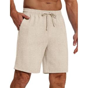 imageCOOFANDY Mens Casual 9 Inch Shorts Summer Beach Linen Shorts Lightweight Drawstring Elastic Waist Shorts with PocketsBeige