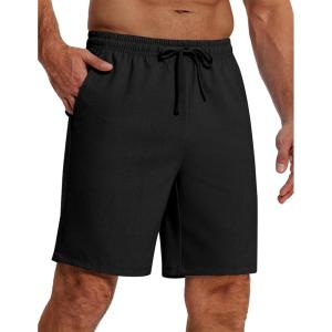 imageCOOFANDY Mens Casual 9 Inch Shorts Summer Beach Linen Shorts Lightweight Drawstring Elastic Waist Shorts with PocketsBlack