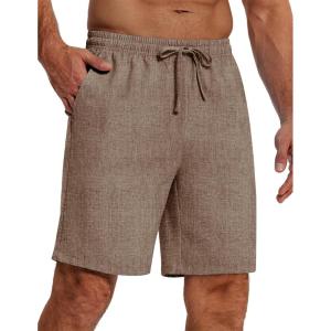 imageCOOFANDY Mens Casual 9 Inch Shorts Summer Beach Linen Shorts Lightweight Drawstring Elastic Waist Shorts with PocketsBrown