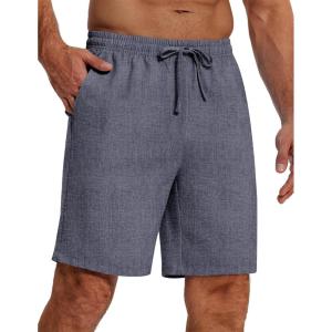imageCOOFANDY Mens Casual 9 Inch Shorts Summer Beach Linen Shorts Lightweight Drawstring Elastic Waist Shorts with PocketsNavy Blue