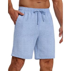 imageCOOFANDY Mens Casual 9 Inch Shorts Summer Beach Linen Shorts Lightweight Drawstring Elastic Waist Shorts with PocketsSky Blue