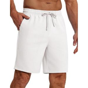 imageCOOFANDY Mens Casual 9 Inch Shorts Summer Beach Linen Shorts Lightweight Drawstring Elastic Waist Shorts with PocketsWhite