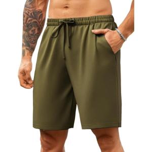 imageCOOFANDY Mens Casual Shorts Drawstring Elastic Waist Shorts Lightweight Stretch Summer Beach Shorts with PocketsArmy Green