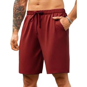 imageCOOFANDY Mens Casual Shorts Drawstring Elastic Waist Shorts Lightweight Stretch Summer Beach Shorts with PocketsBurgundy