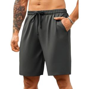imageCOOFANDY Mens Casual Shorts Drawstring Elastic Waist Shorts Lightweight Stretch Summer Beach Shorts with PocketsDark Grey