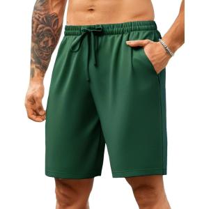 imageCOOFANDY Mens Casual Shorts Drawstring Elastic Waist Shorts Lightweight Stretch Summer Beach Shorts with PocketsGreen