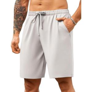 imageCOOFANDY Mens Casual Shorts Drawstring Elastic Waist Shorts Lightweight Stretch Summer Beach Shorts with PocketsLight Grey