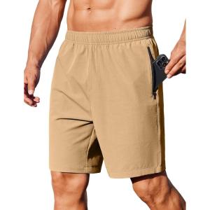 imageCOOFANDY Mens Gym Workout Athletic Shorts Running Jogger Quick Dry Lightweight Shorts with Zipper PocketsKhaki
