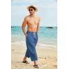 imageCOOFANDY Mens Cotton Linen Harem Pants Drawstring Casual Cropped Trousers Lightweight Loose Beach Yoga Pants with PocketsDark Blue
