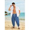 imageCOOFANDY Mens Cotton Linen Harem Pants Drawstring Casual Cropped Trousers Lightweight Loose Beach Yoga Pants with PocketsDark Blue