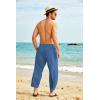 imageCOOFANDY Mens Cotton Linen Harem Pants Drawstring Casual Cropped Trousers Lightweight Loose Beach Yoga Pants with PocketsDark Blue