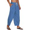 imageCOOFANDY Mens Cotton Linen Harem Pants Drawstring Casual Cropped Trousers Lightweight Loose Beach Yoga Pants with PocketsDark Blue