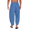 imageCOOFANDY Mens Cotton Linen Harem Pants Drawstring Casual Cropped Trousers Lightweight Loose Beach Yoga Pants with PocketsDark Blue