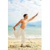 imageCOOFANDY Mens Cotton Linen Harem Pants Drawstring Casual Cropped Trousers Lightweight Loose Beach Yoga Pants with PocketsKhaki Pinstripes