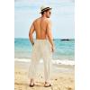 imageCOOFANDY Mens Cotton Linen Harem Pants Drawstring Casual Cropped Trousers Lightweight Loose Beach Yoga Pants with PocketsKhaki Pinstripes