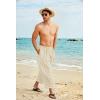 imageCOOFANDY Mens Cotton Linen Harem Pants Drawstring Casual Cropped Trousers Lightweight Loose Beach Yoga Pants with PocketsKhaki Pinstripes