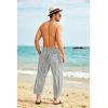 imageCOOFANDY Mens Cotton Linen Harem Pants Drawstring Casual Cropped Trousers Lightweight Loose Beach Yoga Pants with PocketsWhite Pinstripes