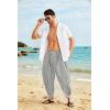imageCOOFANDY Mens Cotton Linen Harem Pants Drawstring Casual Cropped Trousers Lightweight Loose Beach Yoga Pants with PocketsWhite Pinstripes