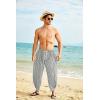 imageCOOFANDY Mens Cotton Linen Harem Pants Drawstring Casual Cropped Trousers Lightweight Loose Beach Yoga Pants with PocketsWhite Pinstripes