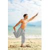 imageCOOFANDY Mens Cotton Linen Harem Pants Drawstring Casual Cropped Trousers Lightweight Loose Beach Yoga Pants with PocketsWhite Pinstripes