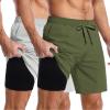 imageCOOFANDY Mens 2 in 1 Running Shorts 2 Pack Athletic Shorts Quick Dry Gym Training Workout Shorts with PocketsGreyArmy Green